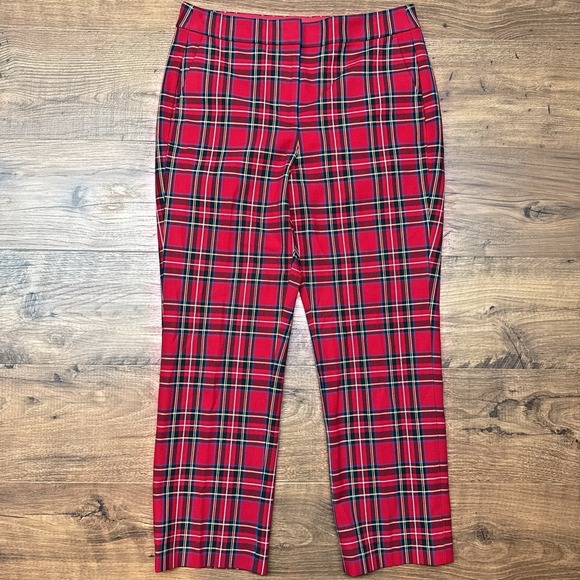 J.Crew Women's 10 Tartan Plaid Straight Pants Holiday‎ Ready Red Plaid Festive - Picture 1 of 7